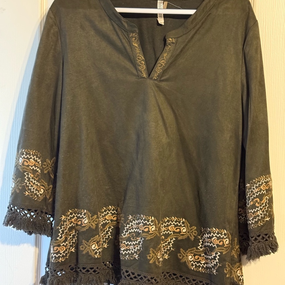 Embroidered Olive Green Women's Top